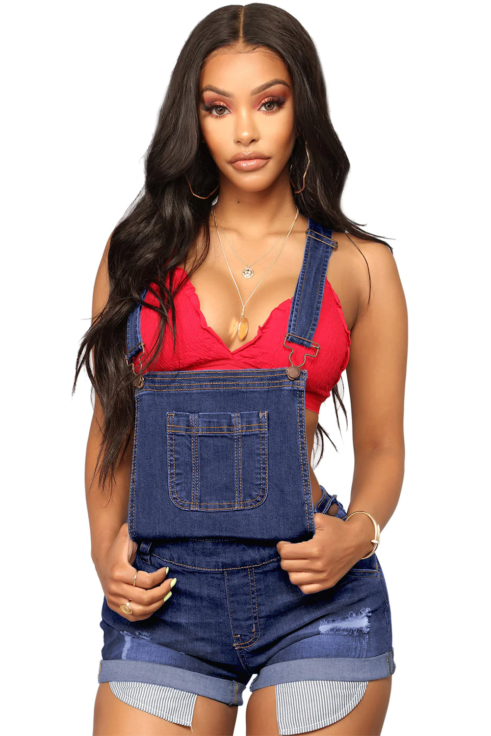 Black-Denim-Turn-Up-Cuffs-Short-Overalls