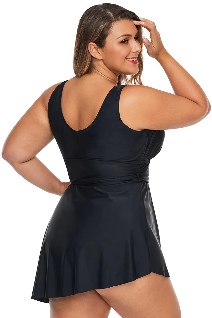 Vneck black skater swimdress bk