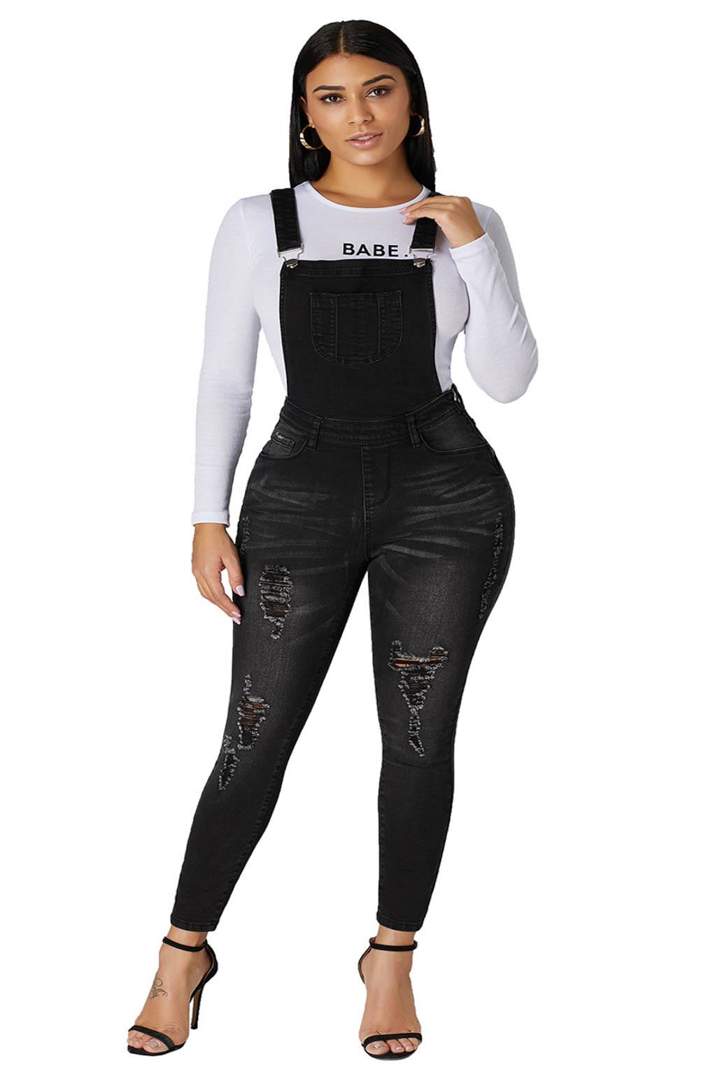 Black denim dungarees