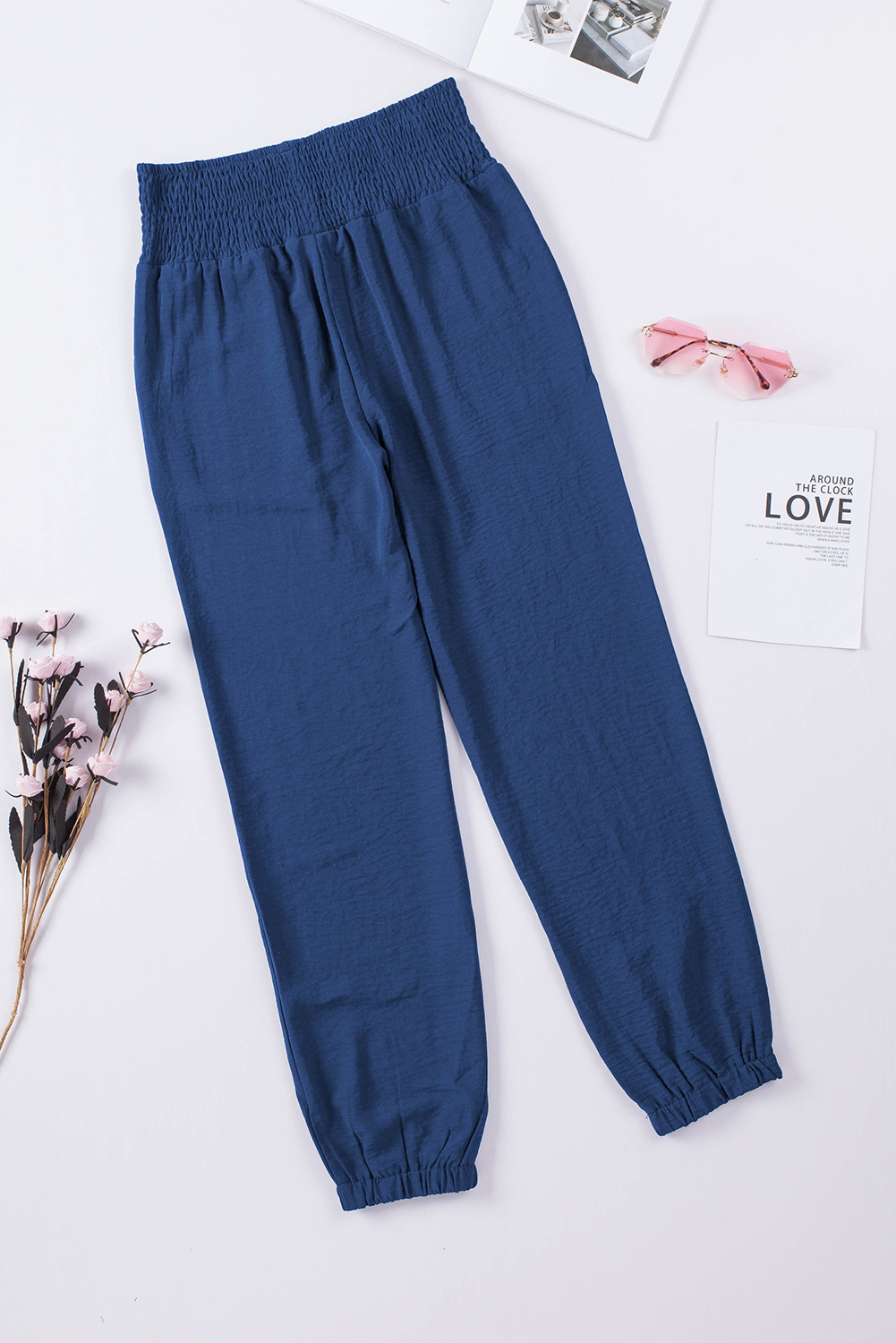 Blue Smoked Waist jogger pants