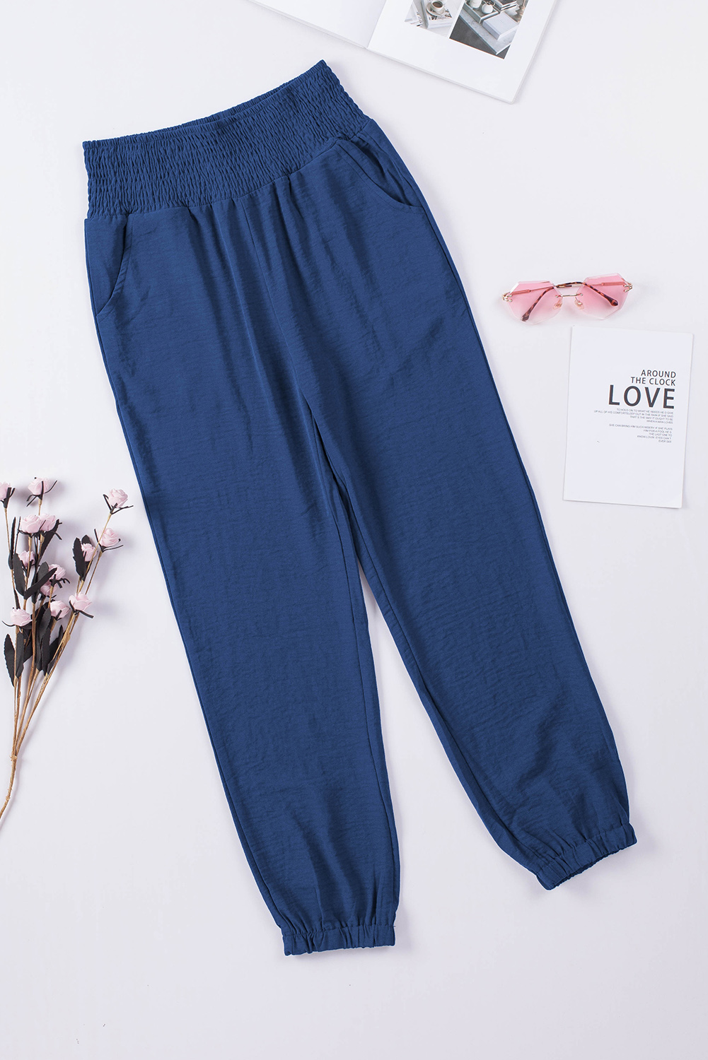 Blue Smoked Waist pants