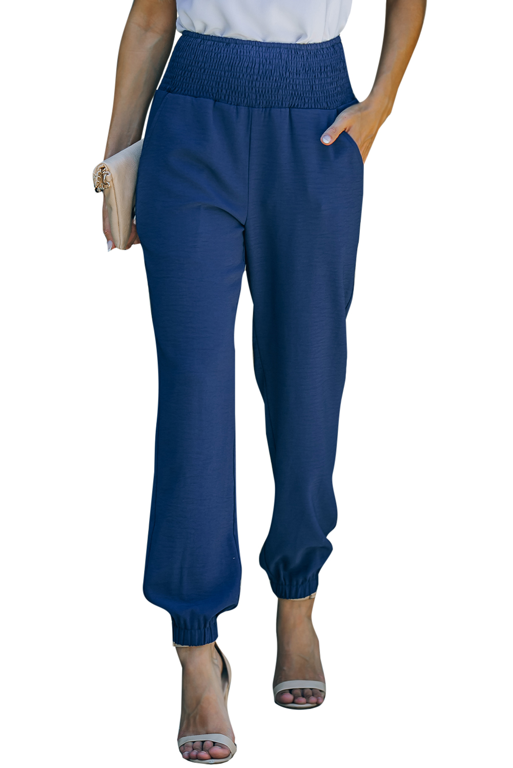 Blue smoked waist joggers