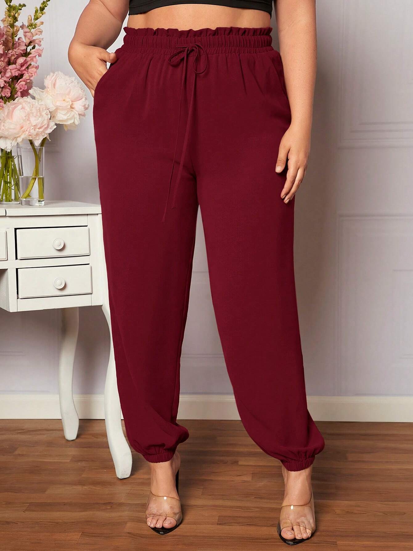 Red Elastic Waist Joggers